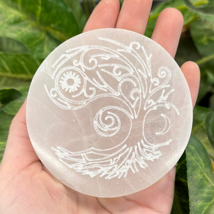 Selenite Engraved Plate - Tree Of Life 3"