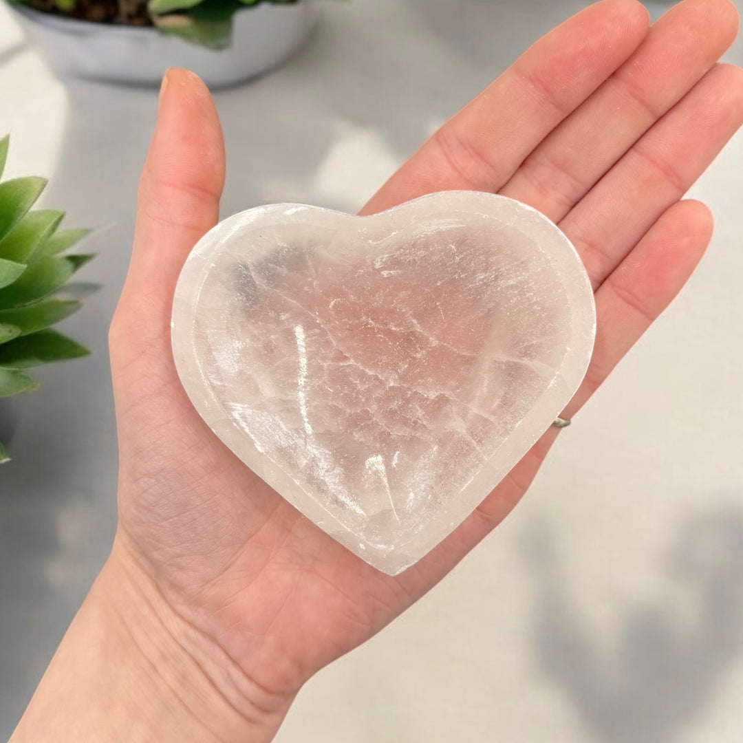 Selenite Heart Bowl 3"