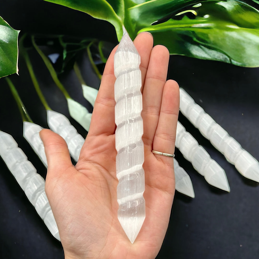 Selenite Wand (Spiral Double Point) - Funky Stuff