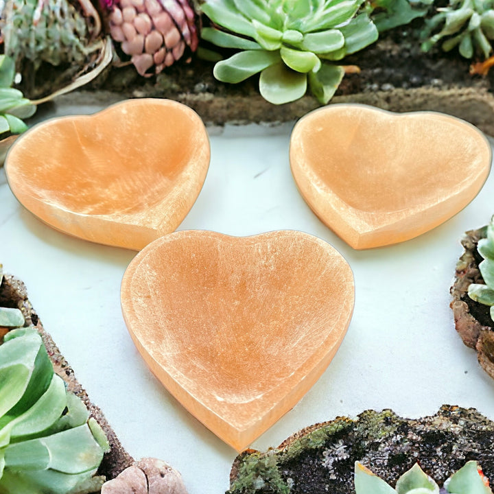 Peach Selenite Bowl - Heart - Funky Stuff