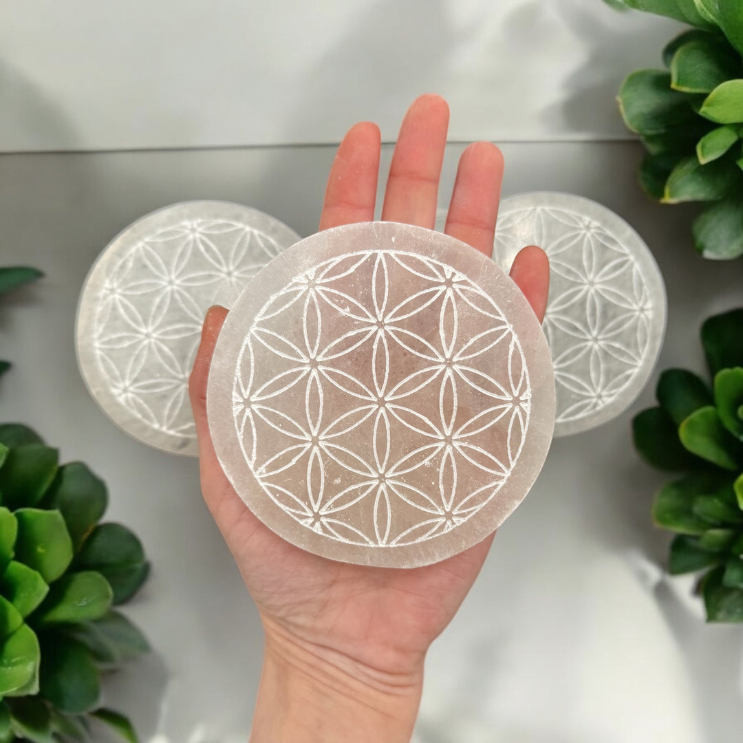 Selenite Charging Plate - Flower Of Life 4"