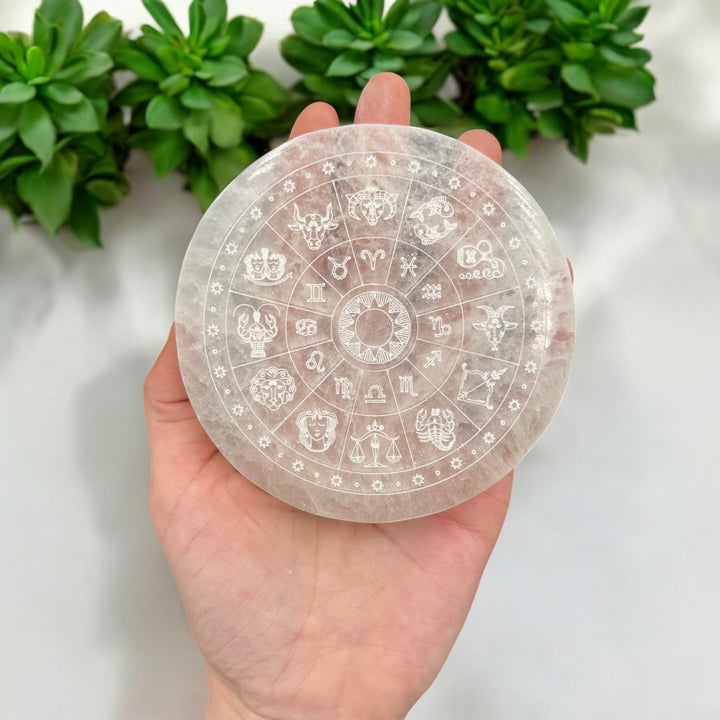 Selenite Charging Plate - Astrology 4"