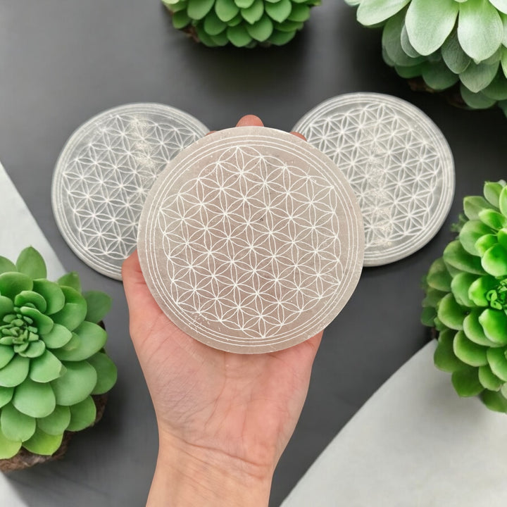 Selenite Charging Plate - Flower Of Life 4"