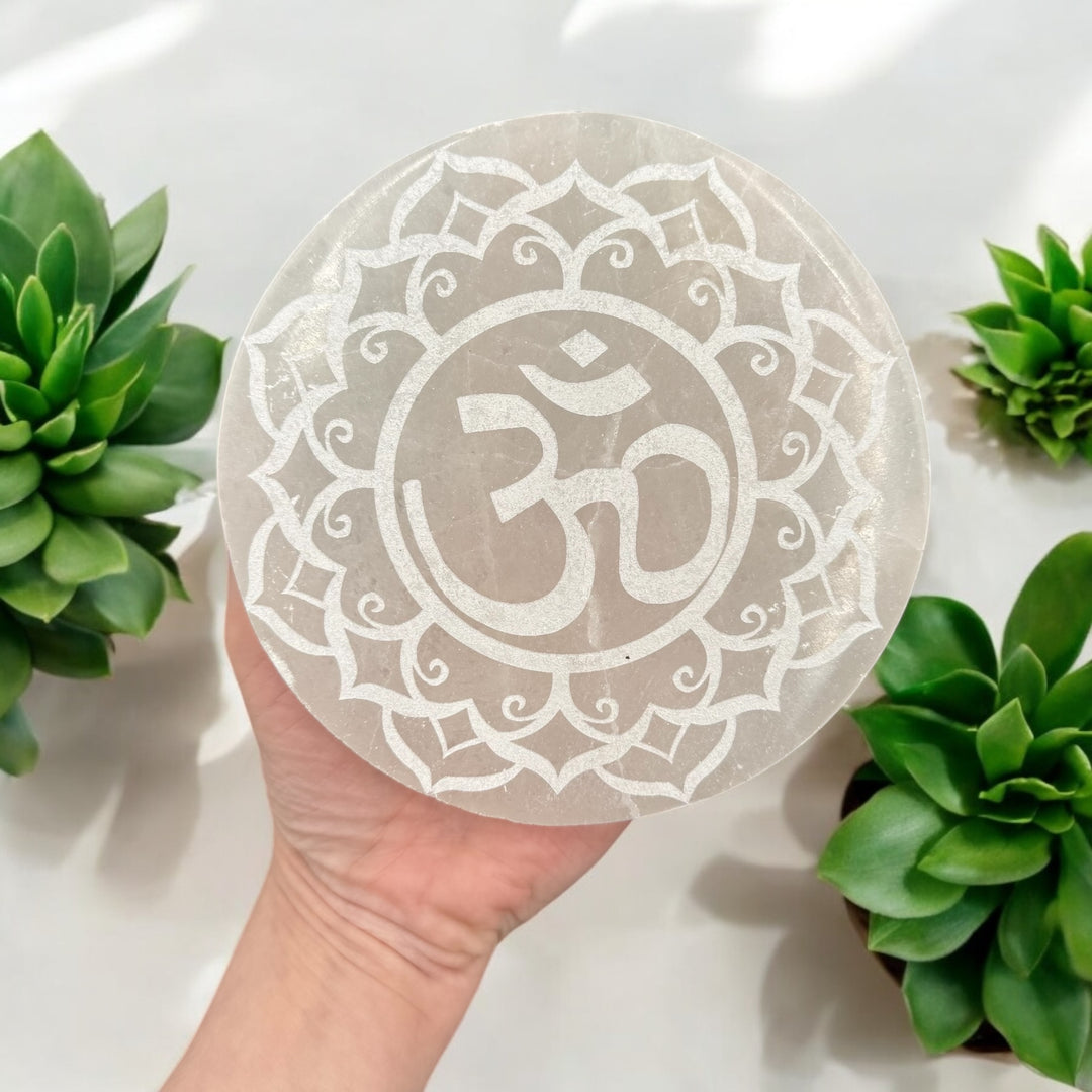 Selenite Charging Plate - Om 5.5"