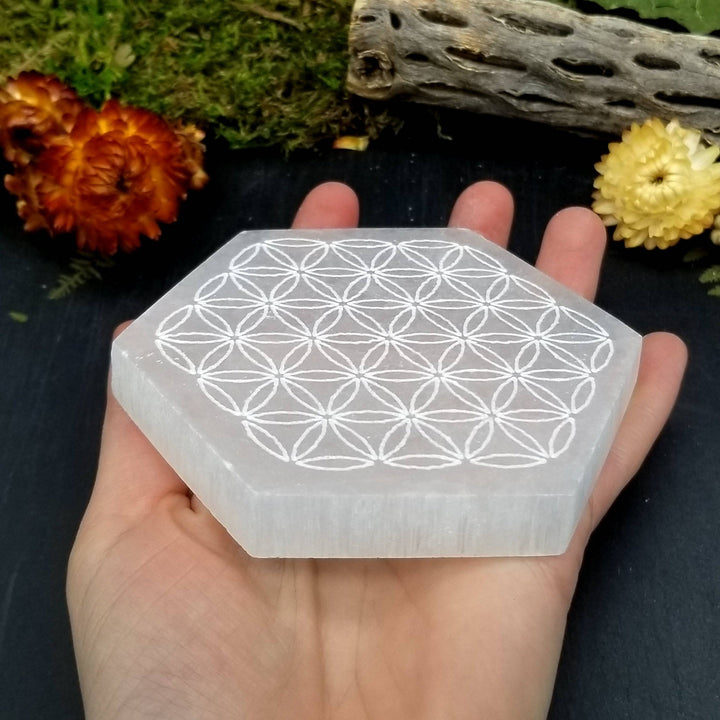 Selenite Charging Plate - Hexagon (Flower of Life) - Funky Stuff